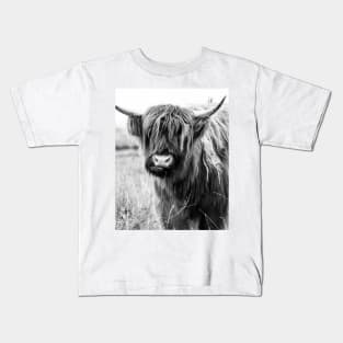 Highland Cow Portait, black and white Kids T-Shirt